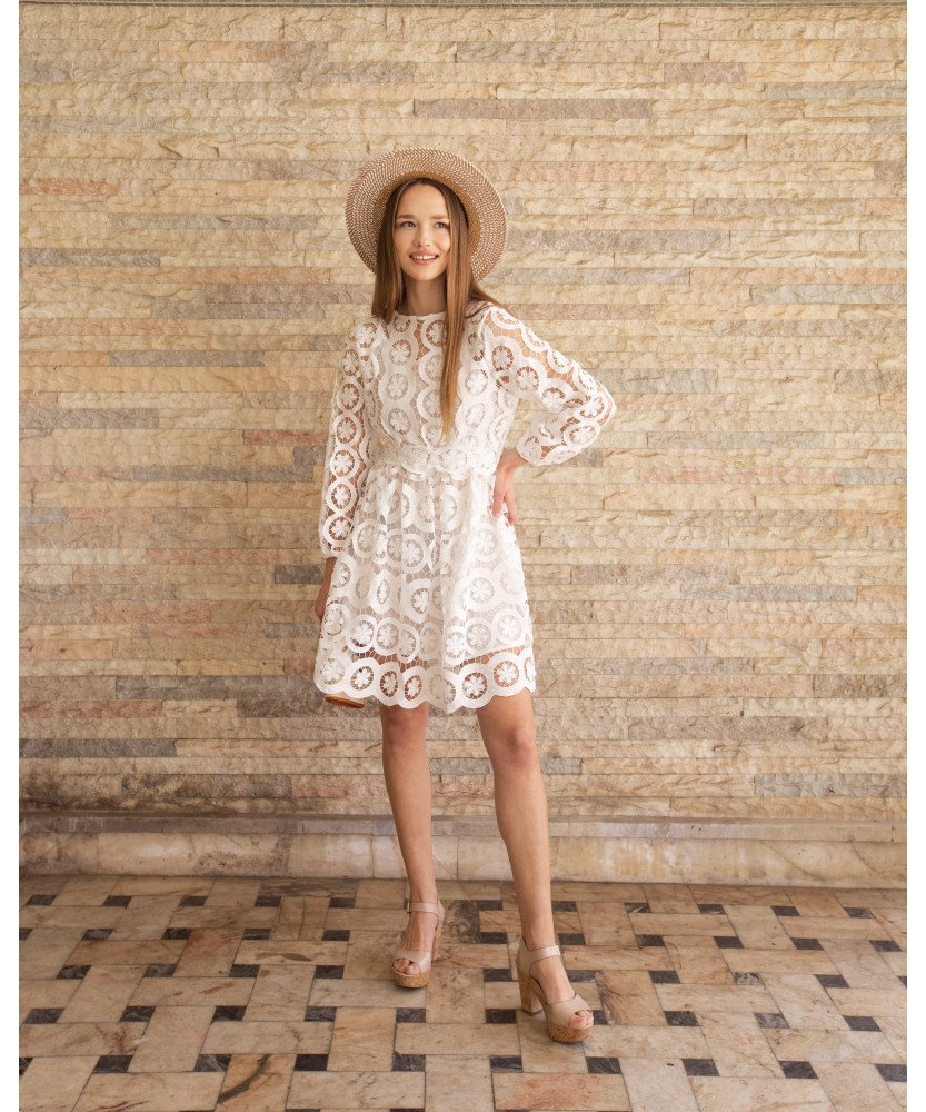 Romantic lace dress mini white